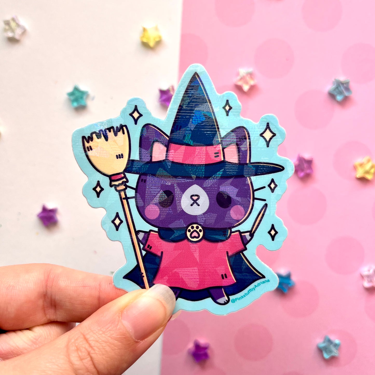 Witch Kitty Sparkly Sticker