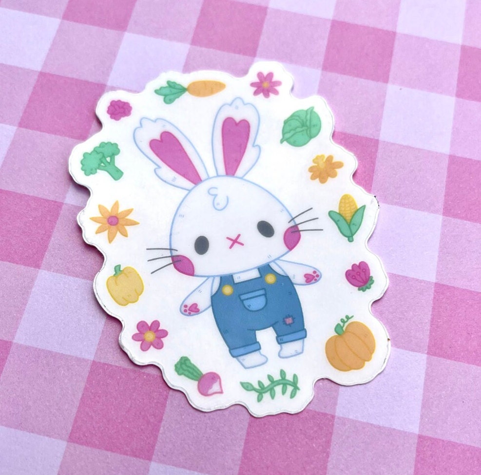 Farmer Bunny Transparent Vinyl Sticker