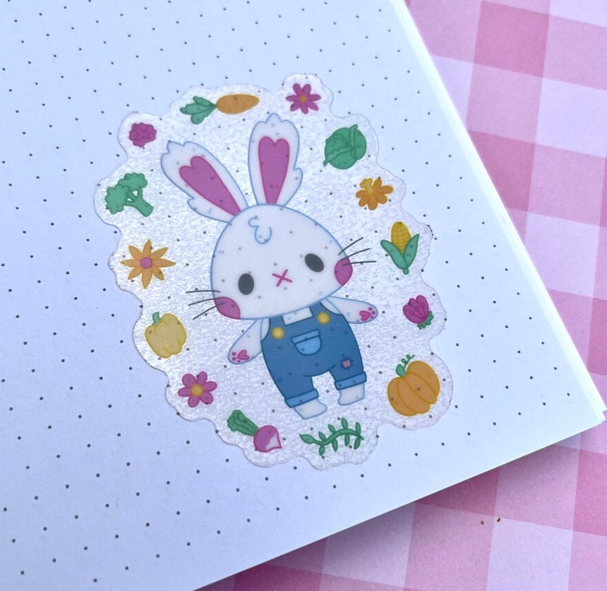 Farmer Bunny Transparent Vinyl Sticker