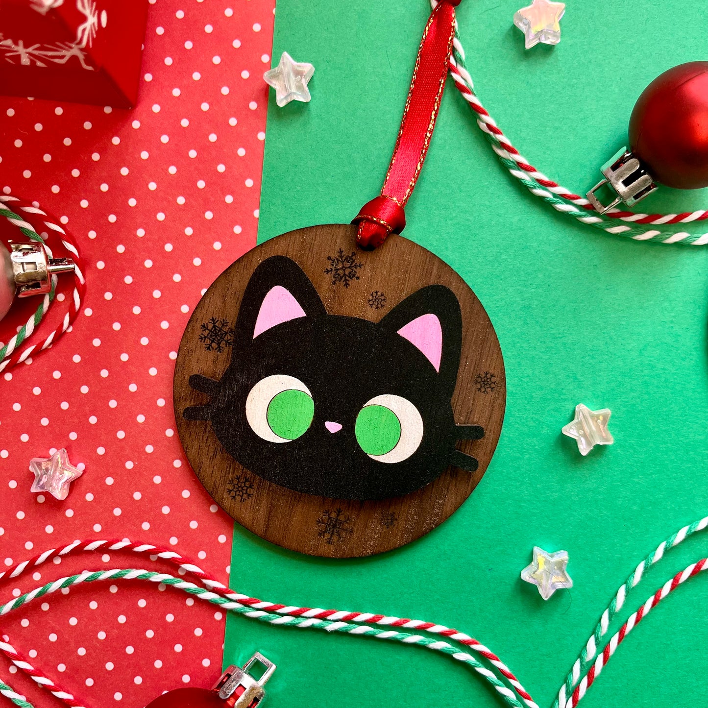 Custom Wood Kitty Holiday Ornament