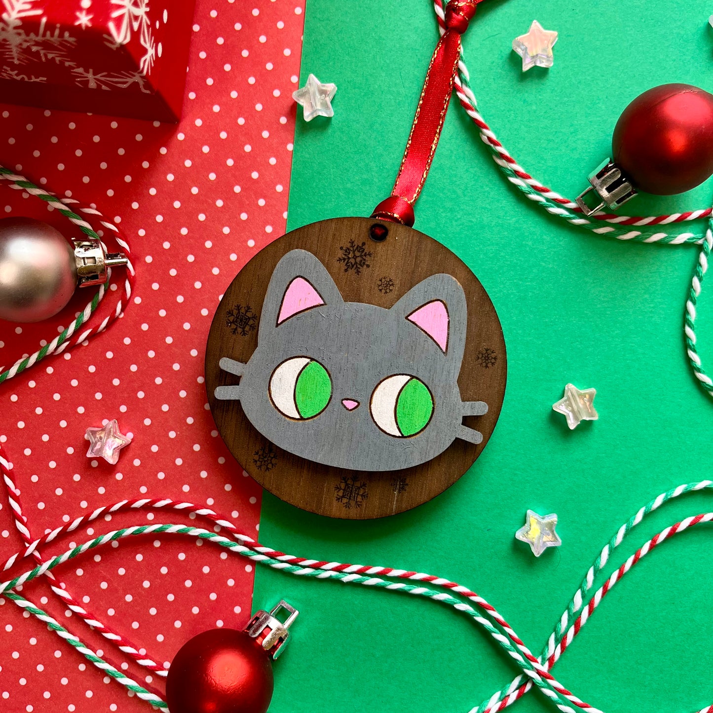 Custom Wood Kitty Holiday Ornament