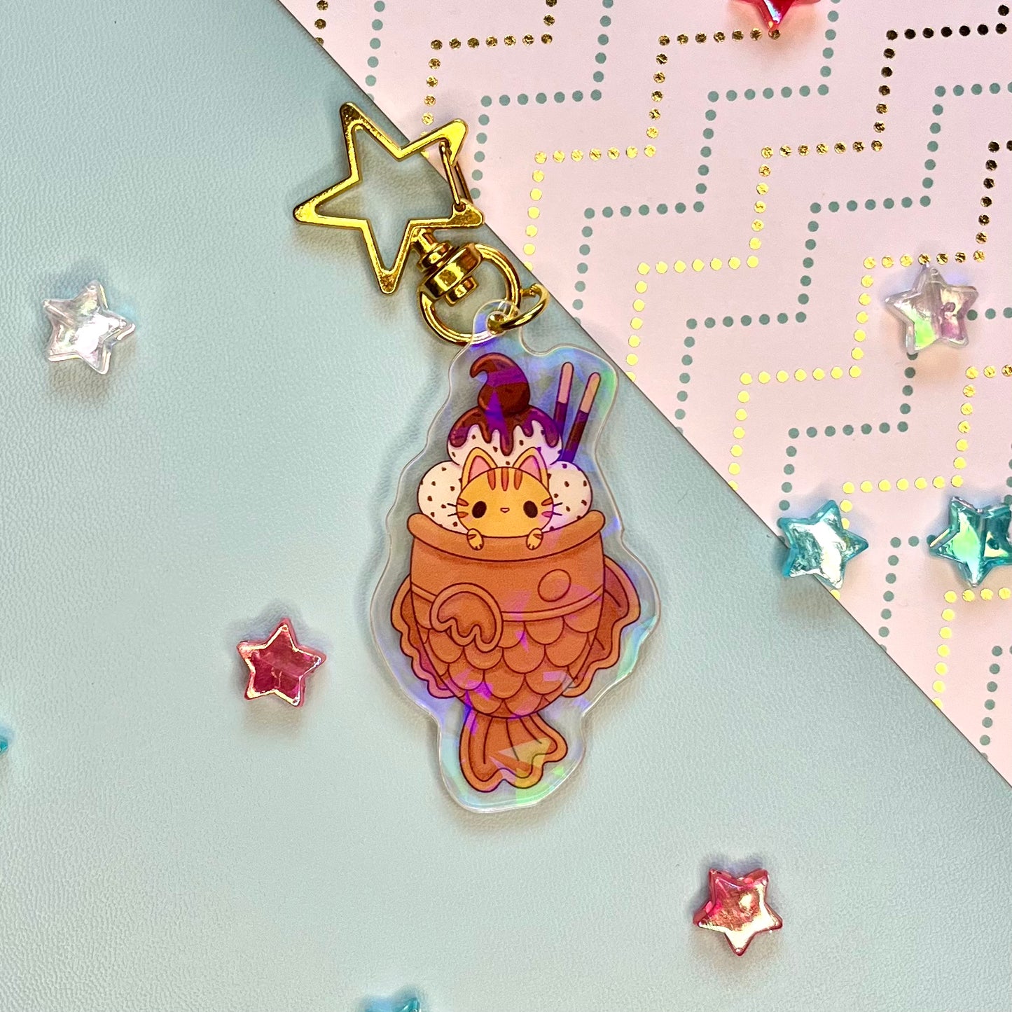 Kitty Taiyaki Sparkly Acrylic Keychain