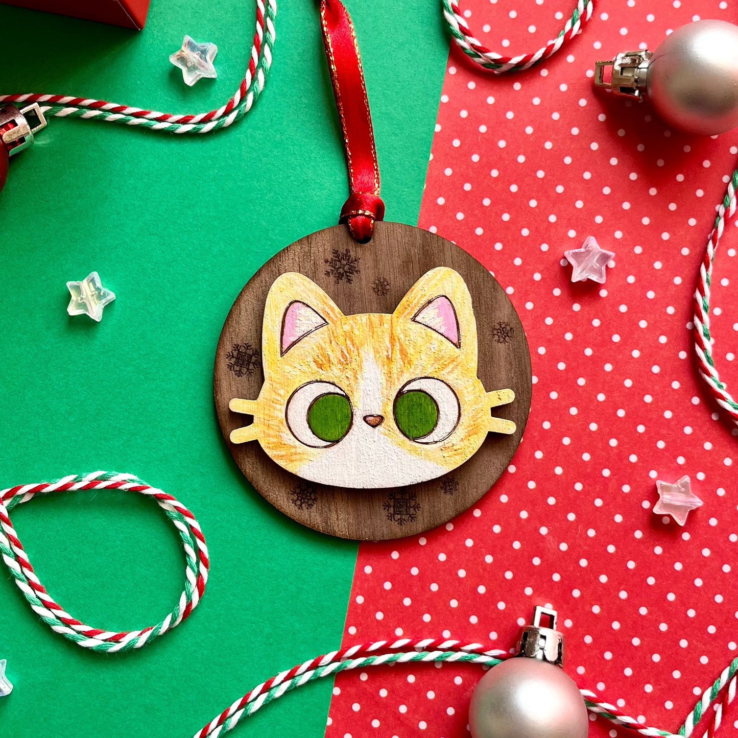 Custom Wood Kitty Holiday Ornament