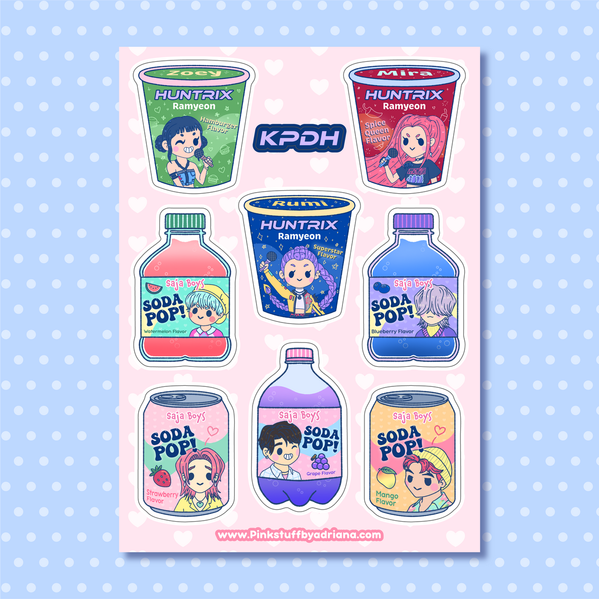 colorful ramyeon and sodapop sticker sheet.