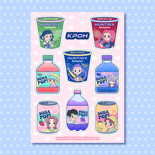 colorful ramyeon and sodapop sticker sheet.