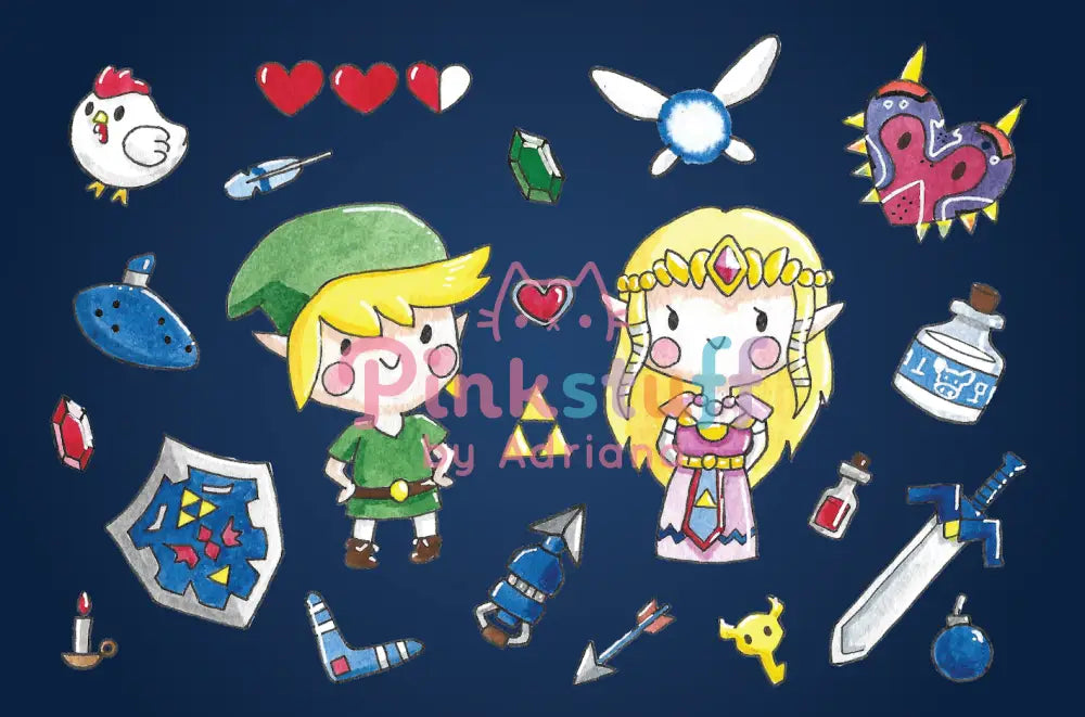 Link And Zelda Mini Print