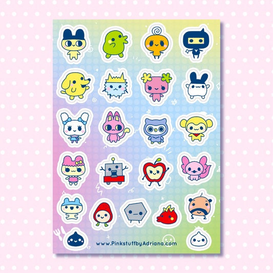 colorful cartoons sticker sheet with a gradient background