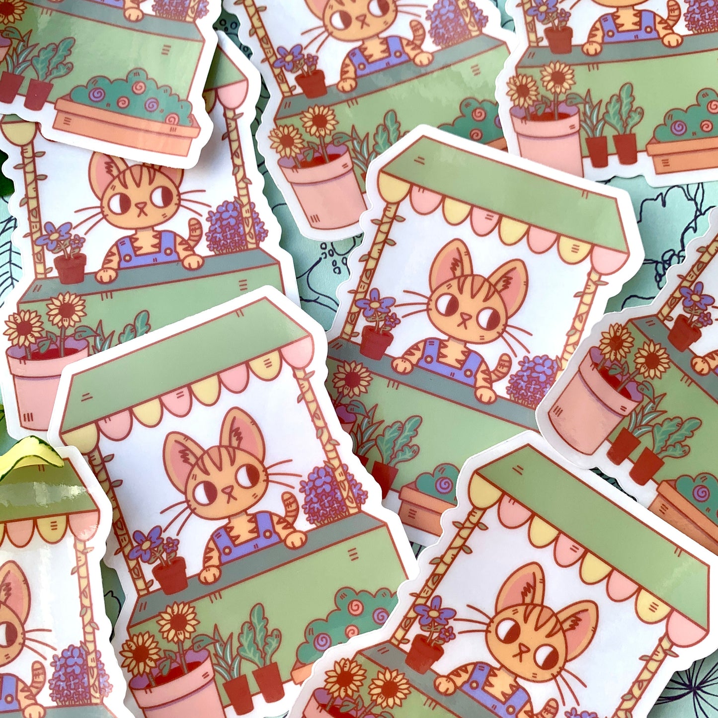 Flower Shop Cat Transparent Vinyl Sticker