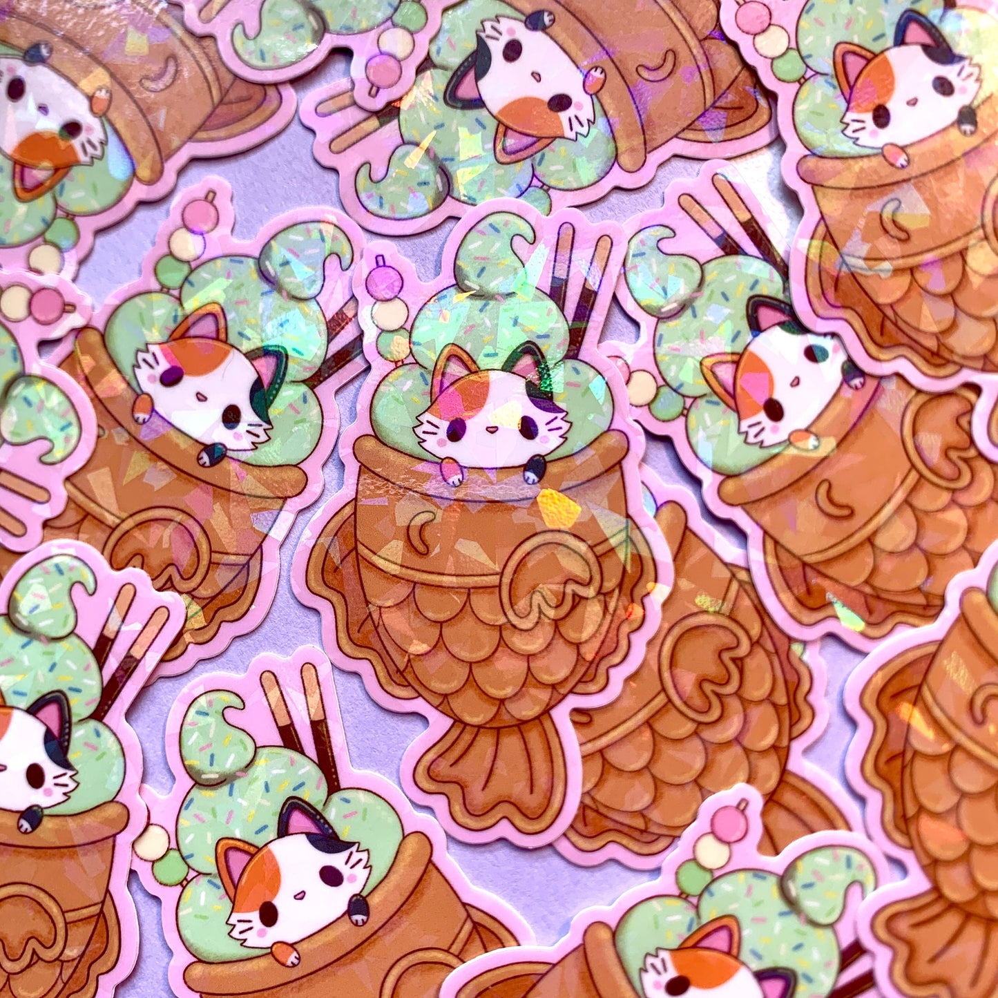 Taiyaki Cat Sparkly Vinyl Sticker