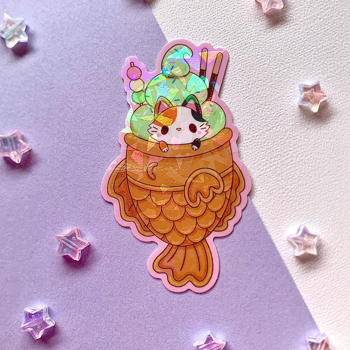 Taiyaki Cat Sparkly Vinyl Sticker