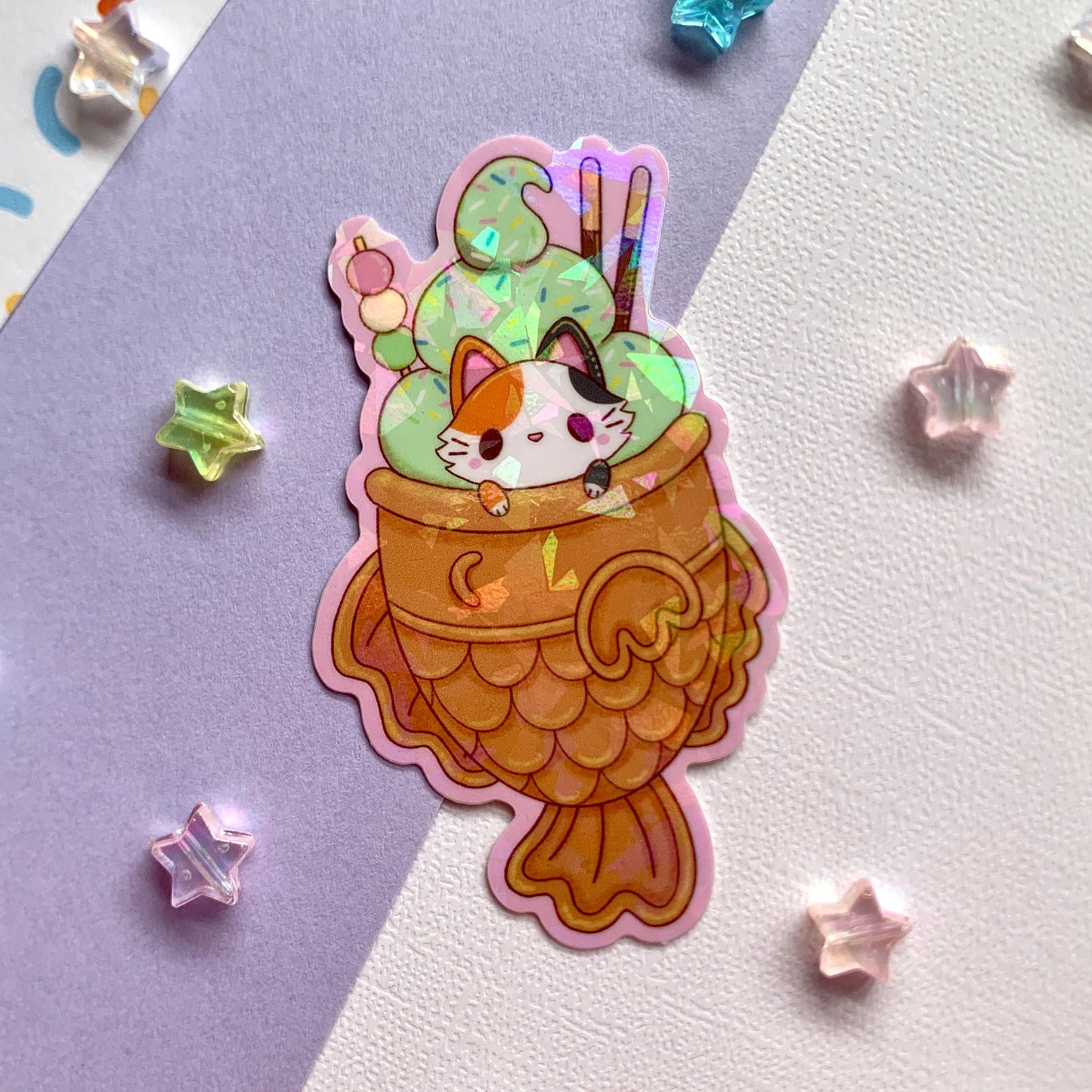 Taiyaki Cat Sparkly Vinyl Sticker